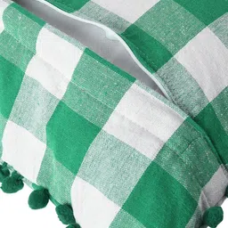 Lushomes Green & White Set of 2 Checked Rectangle Cushion Covers image 4