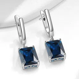 MYKI Stainless Steel Silver Plated Cubic Zirconia Studded Square Shaped Drop Earrings-57