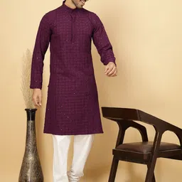 FABINALIV Men Thread Work Kurta-image-7