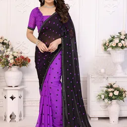 Moda Rapido Polka Dots Printed Embellished Poly Georgette Half and Half Saree-image-3