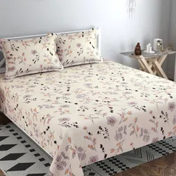 VAS COLLECTIONS Valancia Beige Floral Microfiber 210 TC Double Bedsheet Set-2.54x2.28m-picture-40
