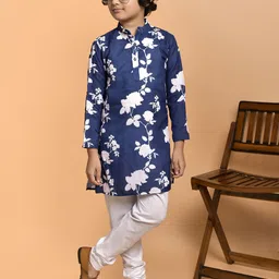 PRINTCULTR Boys Floral Printed Mandarin Collar Straight Kurta With Churidar-54