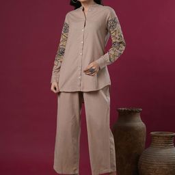 FASHOR Floral Embroidered Straight Cotton Shirt & Trousers-picture-14