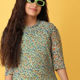 V-Mart Girls Floral Printed Round Neck A-Line Knee Length Dress-image-43