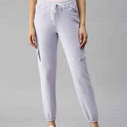 SHOWOFF Women Lavender Jogger High-Rise Low Distress Cuffed Hem Stretchable Denim Jeans-image-35