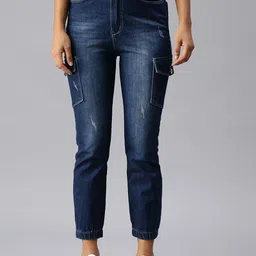 SHOWOFF Women Navy Blue Jogger High-Rise  Light Fade Cuffed Hem Stretchable Denim Jeans-image-63