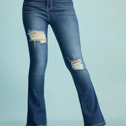 FREAKINS Blue Women Bootcut High-Rise Highly Distressed Pure Cotton Jeans-image-49