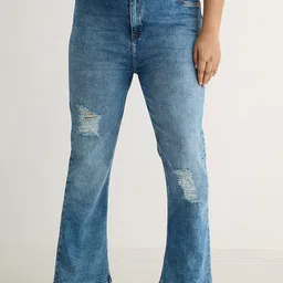 FREAKINS Blue Women Bootcut High-Rise Mildly Distressed Light Fade Pure Cotton Jeans-image-118