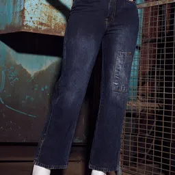 KASSUALLY Women Black Mid-Rise Straight Fit Clean Look Heavy Fade Jeans-image-12