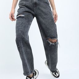 Tokyo Talkies Women Grey Low Distress Heavy Fade Jeans-image-69