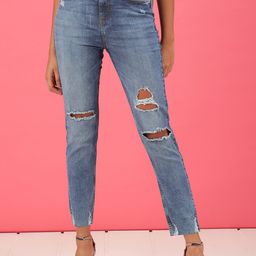 Freehand by The Indian Garage Co Women Straight Fit Mid-Rise Slash Knee Stretchable Jeans-picture-42
