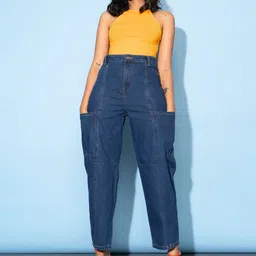 FREAKINS Women Stunning Blue High-Rise Relaxed Fit Cropped Jeans-picture-8