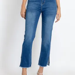 Status Quo Women Straight Fit Light Fade Cotton Slit Jeans-image-12