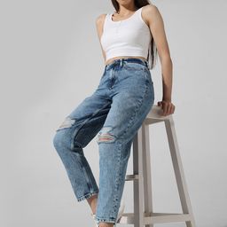 ONLY Women Straight Fit High-Rise Mildly Distressed Heavy Fade Jeans-image-16