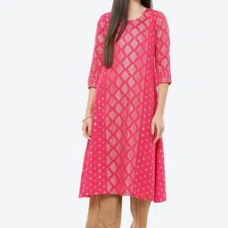 Rangriti Women Fuchsia Ethnic Motifs Printed Brocade Kurta-22
