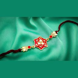 aadita Men Gold-Toned Kundan & Pearl Handmade Rakhi-image-39