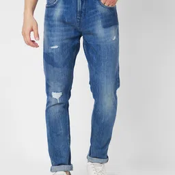 SPYKAR Men Cotton Skinny Fit Low-Rise Mildly Distressed Light Fade Jeans-image-83
