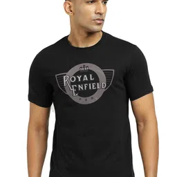 Royal Enfield Men Brand Logo Printed Round Neck Pure Cotton T-shirt-image-8