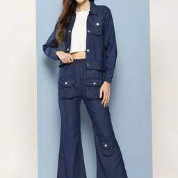 CORSICA Women Casual Wear Navy Blue Colour Solid Denim Co-ord Set-picture-27