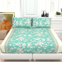 THE WHITE MOSS Turquoise Blue & White Floral Cotton 210 TC King Bedsheet Set-2.75m x2.75 m-image-86