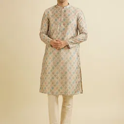 Manyavar Ethnic Motifs Printed Straight Thread Work Kurta with Pyjamas-picture-35