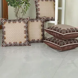Homerz Brown & Beige Set of 5 Ethnic Motifs Square Cushion Covers-image-26