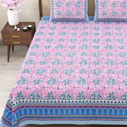 Myntra Elegant Homes Blue & Pink Printed 180TC Cotton King Bedsheet Set 2.75 m x 2.25 m-image-63