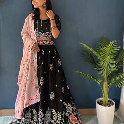 MISS CLOTHING Floral Embroidered Sequinned Unstitched Lehenga & Blouse With Dupatta-picture-47