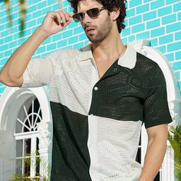 Campus Sutra Men Classic Colourblocked Open-Knit Polo Casual Shirt-image-53