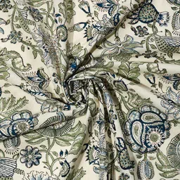 Fabindia Green & Blue Printed Cotton 163 GSM Double Queen Bed Cover-image-85