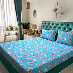 Myntra Elegant Homes Kids Blue Printed Pure Cotton 400 TC King Bedsheet Set 2.5 x 2.25m-picture-15