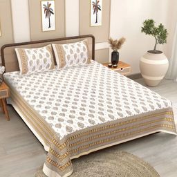 Texstylers Brown & White Printed Cotton 186 TC Queen Bedsheet Set -2.20 m X 2.50 m-image-1