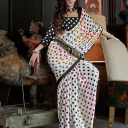Mitera Polka Dot Poly Crepe Patola Saree image 3