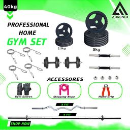 ADRENEX Set Of 27 Standard & Curl Rod Home Gym Combo-44
