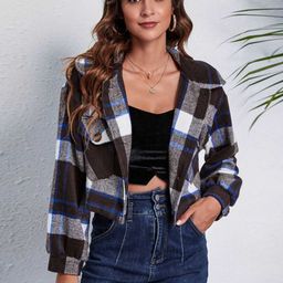 Oh Rare Women Geometric Checked Crop Tailored Jacket with Patchwork-16