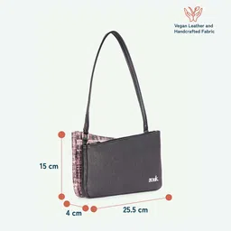 ZOUK Women Checked Printed Baguette Shoulder Bag - Cashmere Noir (Pink) image 3