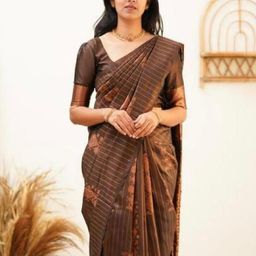 CANBIA Ethnic Motifs Zari Silk Blend Banarasi Saree-image-84