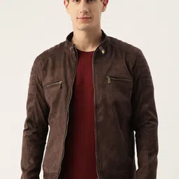 Leather Retail Men Checked Suede Lightweight Biker Jacket-picture-46