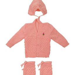 CUBS & HUGS Kids Set Of 3 Pc Wool Knitted Embroidered Sweater With Cap & Booties-picture-17