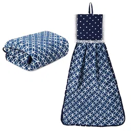 Kuber Industries 2Pcs Blue & White Printed Towels & Wash Basin Napkin Set-25
