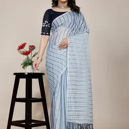 K 5 Fashion Striped Pure Chiffon Saree-image-39