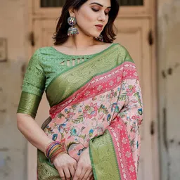 ALMAARI FASHION Floral Printed Zari Pure Silk Tussar Saree-picture-24