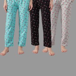 TRENDY WORLD Pack Of 3 Printed Cotton Pyjama/Lounge Pants with Side Pockets-image-59