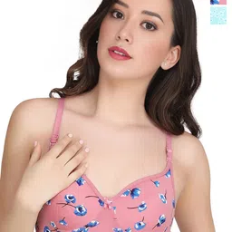 Liigne Women Pack Of 2 Floral Printed Full Coverage Lightly Padded T-Shirt Bra-11