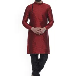 VEERA PARIDHAAN Floral Woven Design Mandarin Collar Jacquard Straight Kurta-image-63