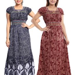 Inner Beats Women Pack Of 2 Multicoloured Cotton Blend Nightdress-picture-49