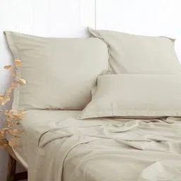 Myntra Elegant Homes Cream-Coloured 300 TC Queen Bedsheet with 2 Pillow Covers-image-8