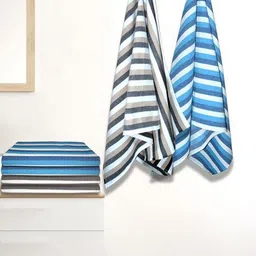 Myntra Elegant Homes White & Blue 5 Pieces Striped Lightweight Cotton 150 GSM Bath Towels-image-70