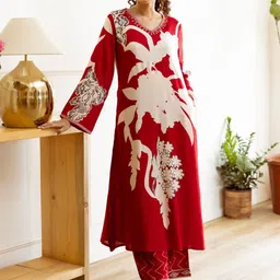 AUTUMN LANE Floral Printed V-Neck Pure Cotton Straight Kurta with Palazzo-37