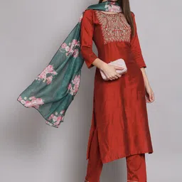 VredeVogel Women Ethnic Motifs Embroidered Regular Sequinned Kurta with Trousers & With Dupatta-14